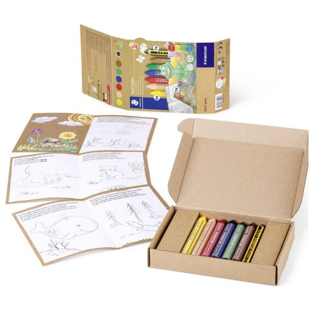 Staedtler Farveblyant Noris Junior tegnest - med 6 vokskridt og hfte med tegneaktiviteter